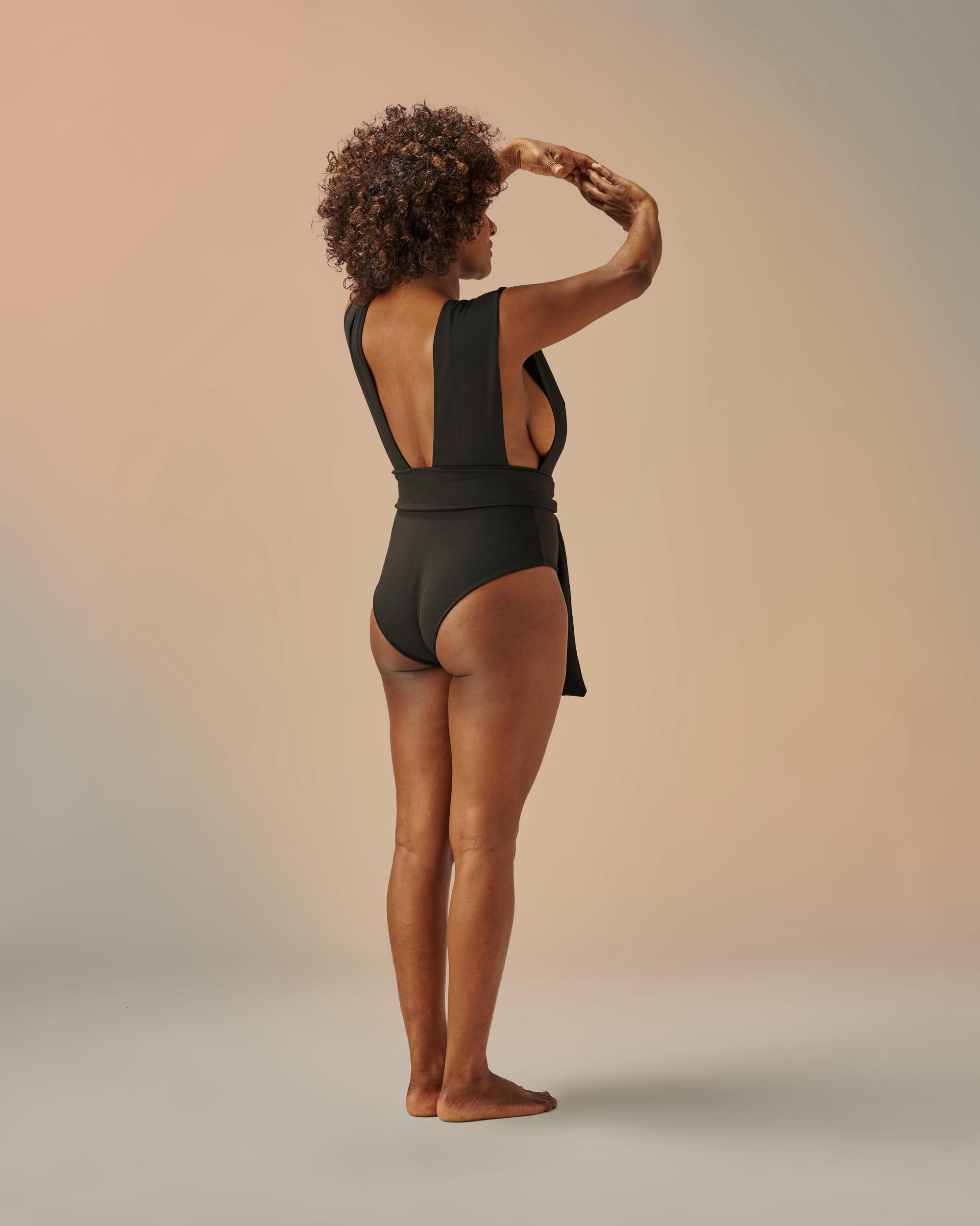 CREPE V-NECK SWIMSUIT - BLACK