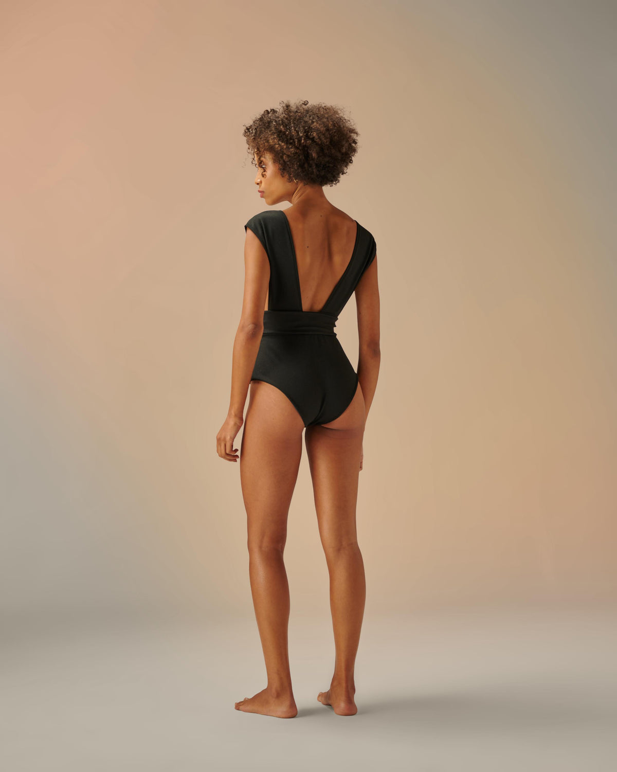 CREPE V-NECK SWIMSUIT - BLACK