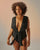 CREPE V-NECK SWIMSUIT - BLACK