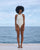 Costume da bagno a righe in twill, bianco argilla