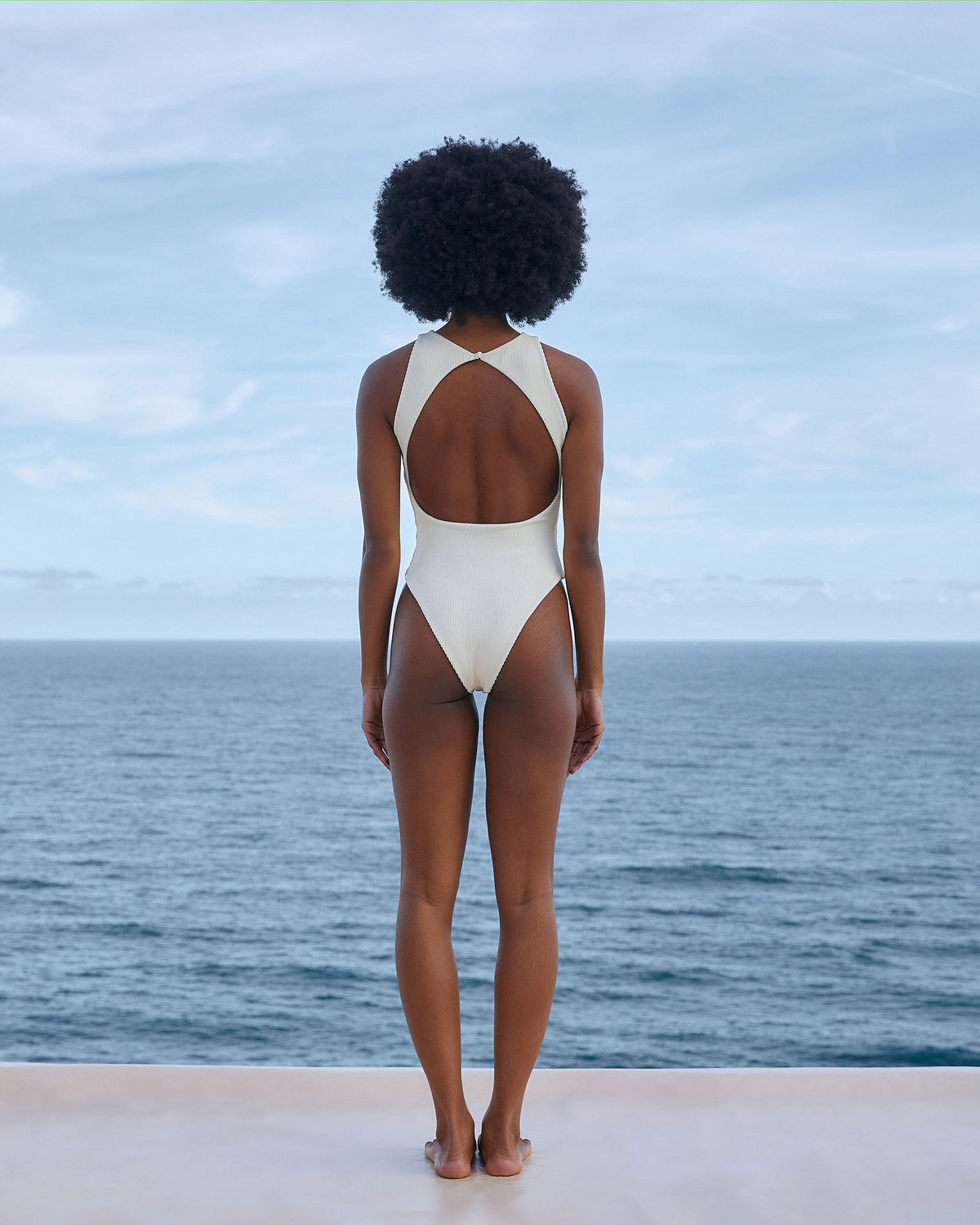 Costume da bagno a righe in twill, bianco argilla