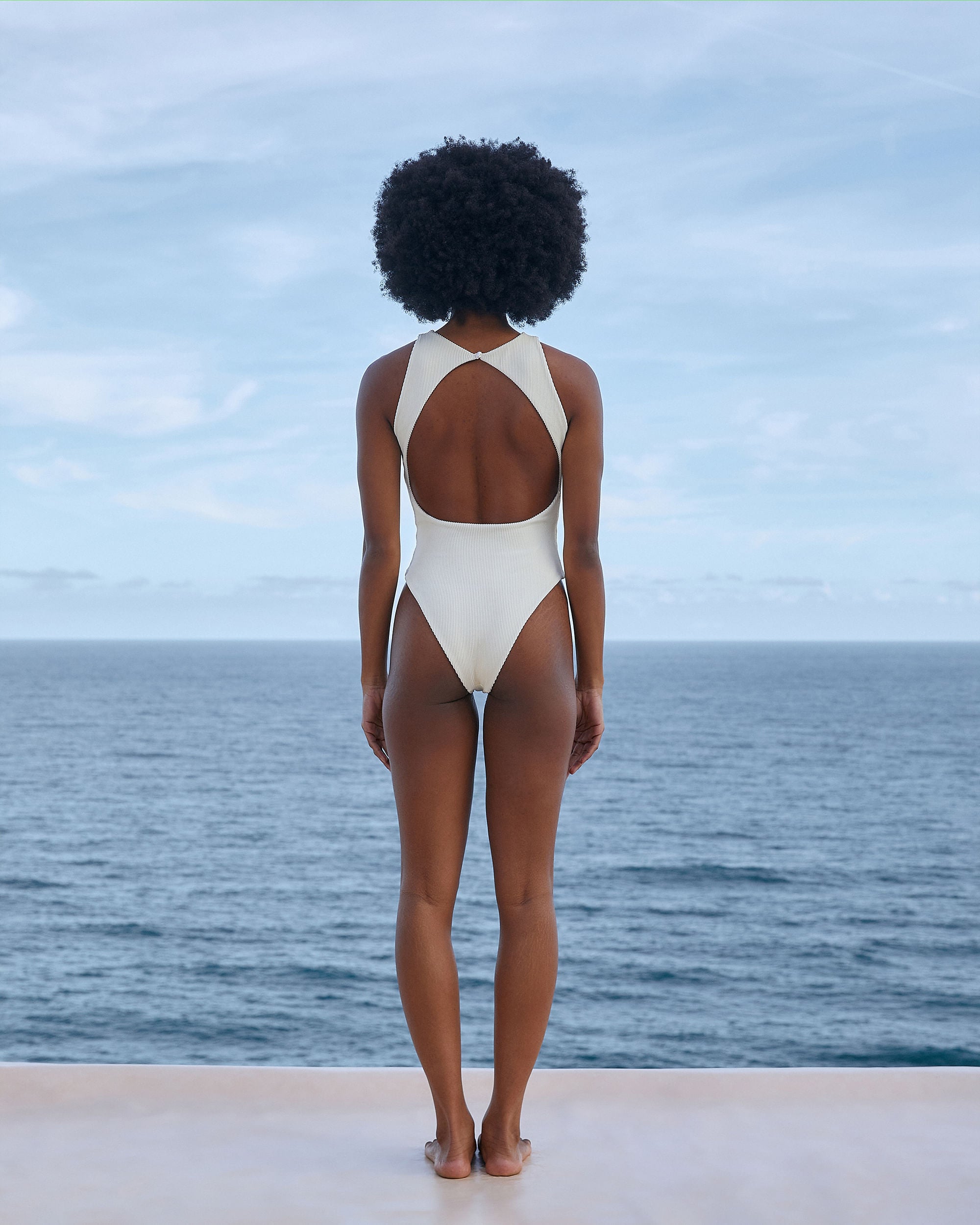 Costume da bagno a righe in twill, bianco argilla
