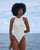 Costume da bagno a righe in twill, bianco argilla
