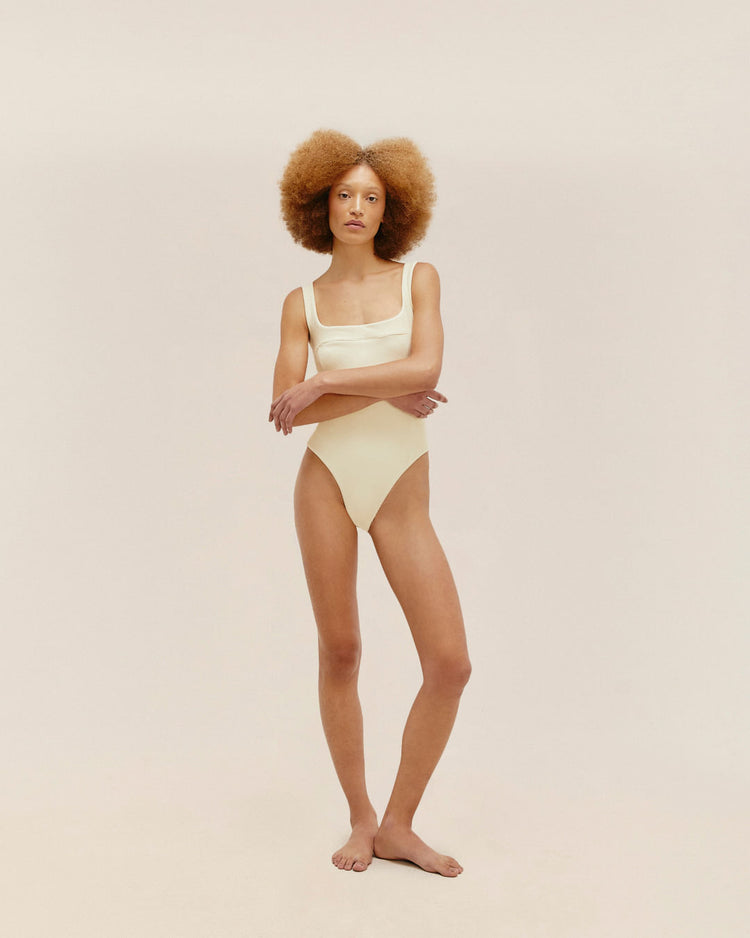 RIBBED GABI SWIMSUIT WHITE CLAY