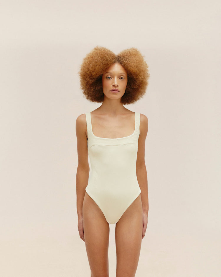 RIBBED GABI SWIMSUIT WHITE CLAY