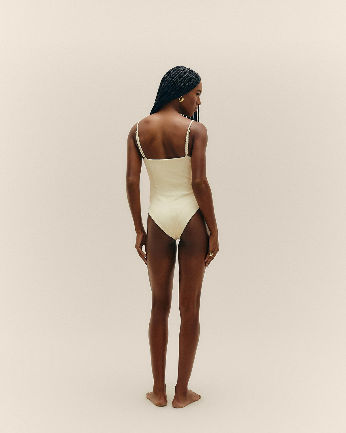COSTUME DA BAGNO MONICA A RIGHE BIANCO ARGILLO