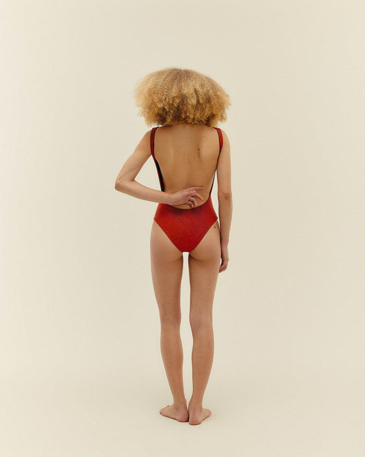 COSTUME DA BAGNO CON SCOLLO A BARCA E STAMPA ZENITH