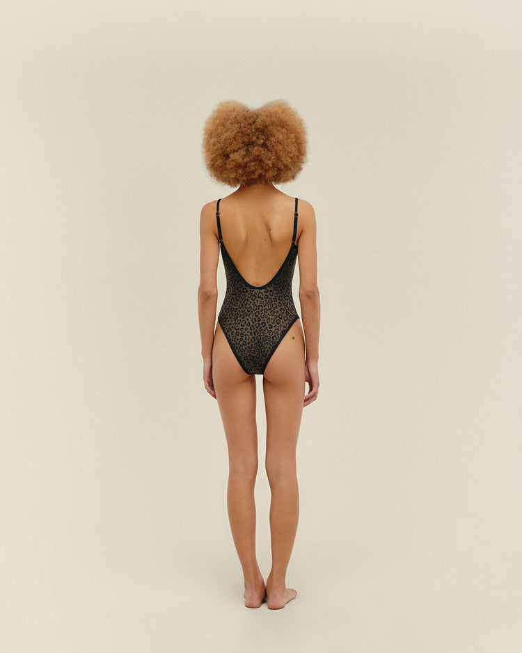 THIDU SWIMSUIT WITH PRINTED PIPPING IN LEOPARD KHAKI