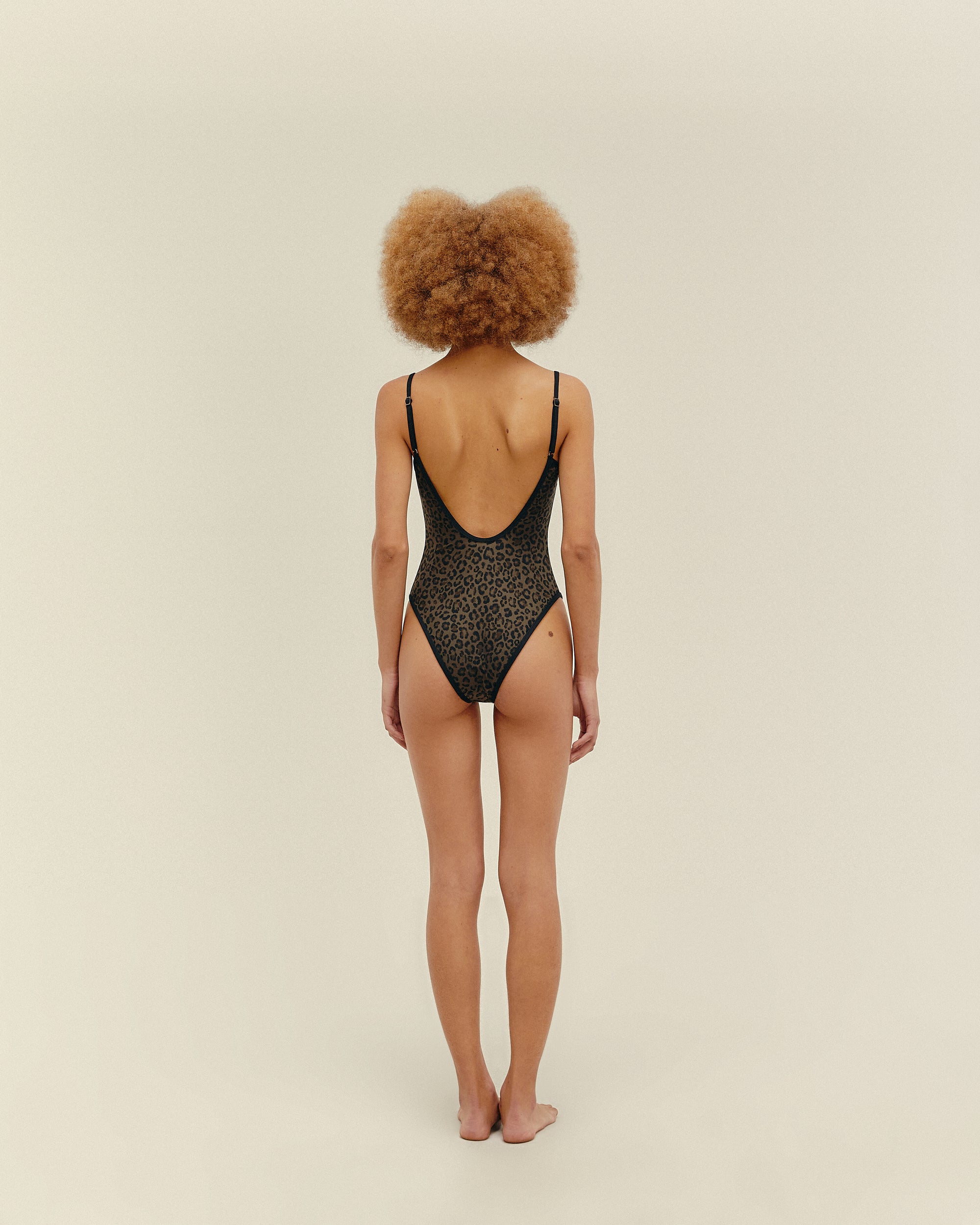 THIDU SWIMSUIT WITH PRINTED PIPPING IN LEOPARD KHAKI