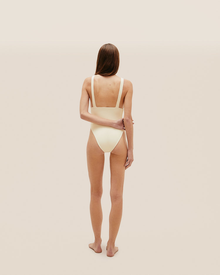 COSTUME DA BAGNO RAQUEL A RIGHE BIANCO ARGILLO