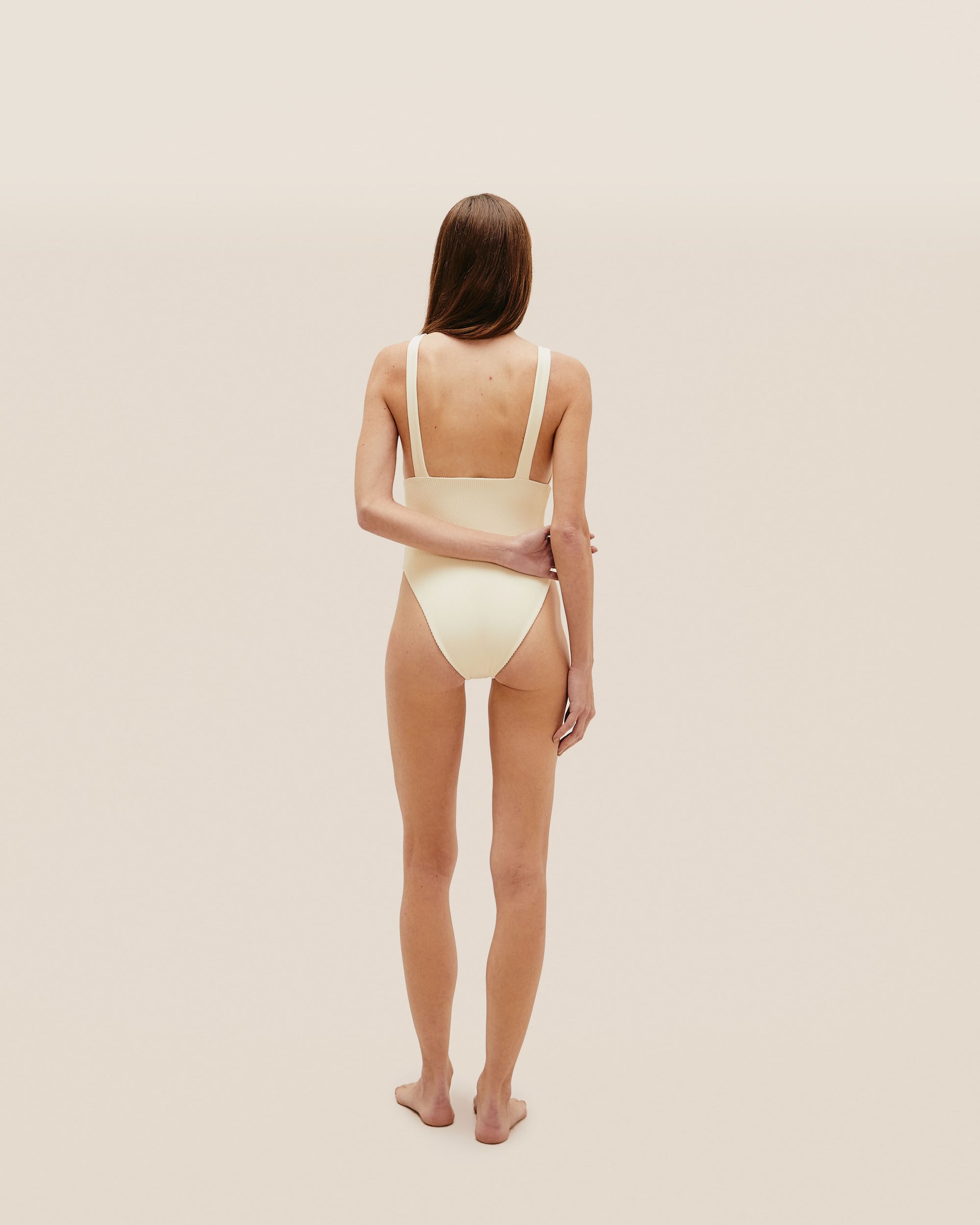 COSTUME DA BAGNO RAQUEL A RIGHE BIANCO ARGILLO