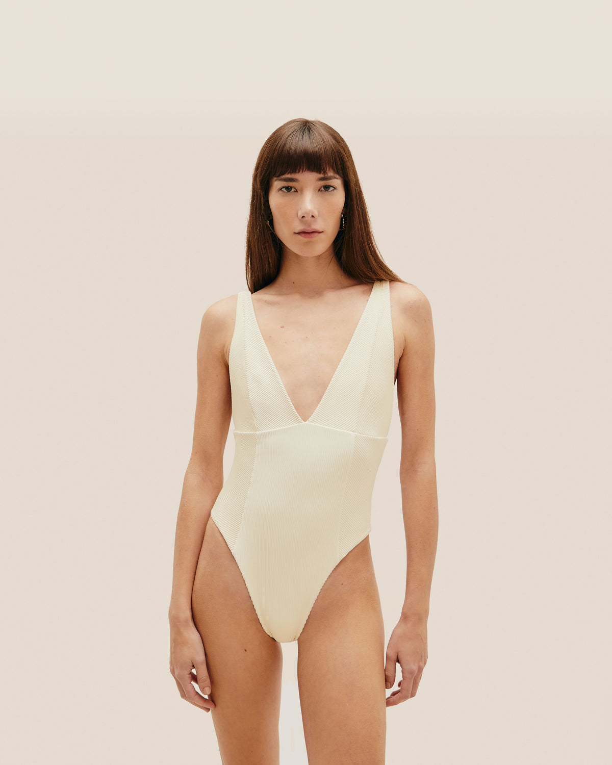 COSTUME DA BAGNO RAQUEL A RIGHE BIANCO ARGILLO