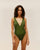 Costume da bagno a righe Raquel verde oliva