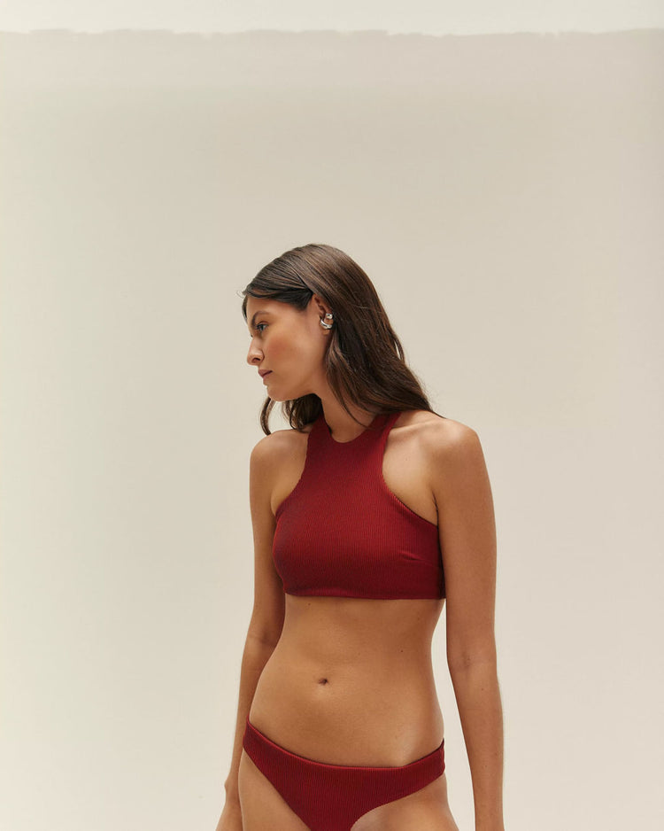 RIBBED LUCIANA TOP BORDEAUX