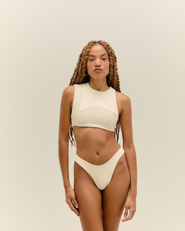 RIBBED CUT OUT TOP WHITE CLAY