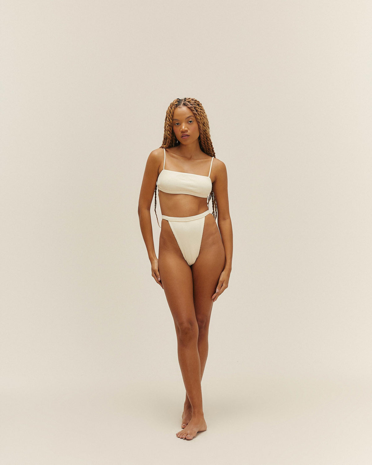 COSTUME DA BAGNO RITA A RIGHE BIANCO ARGILLO