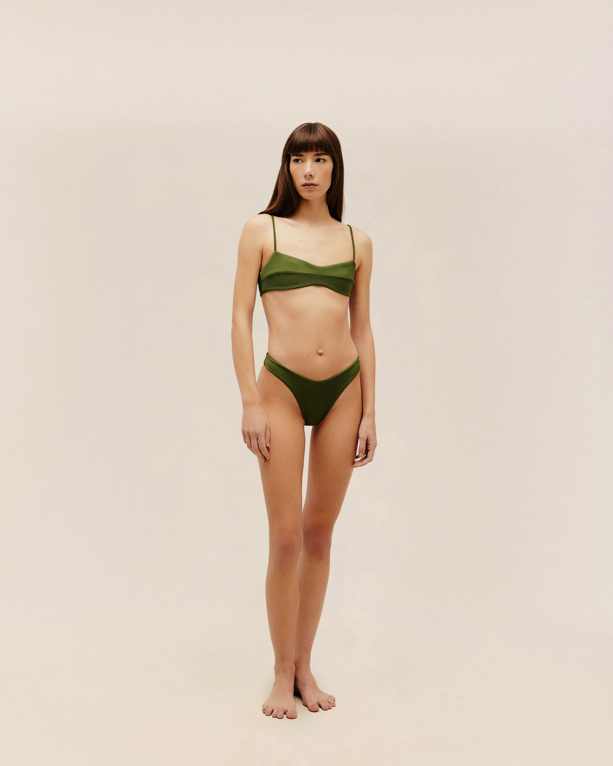 RIBBED LEIA BOTTOMS IN OLIVE GREEN