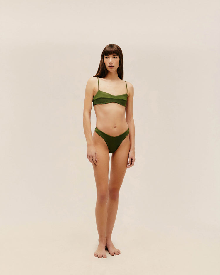 RIBBED LEIA BOTTOMS IN OLIVE GREEN