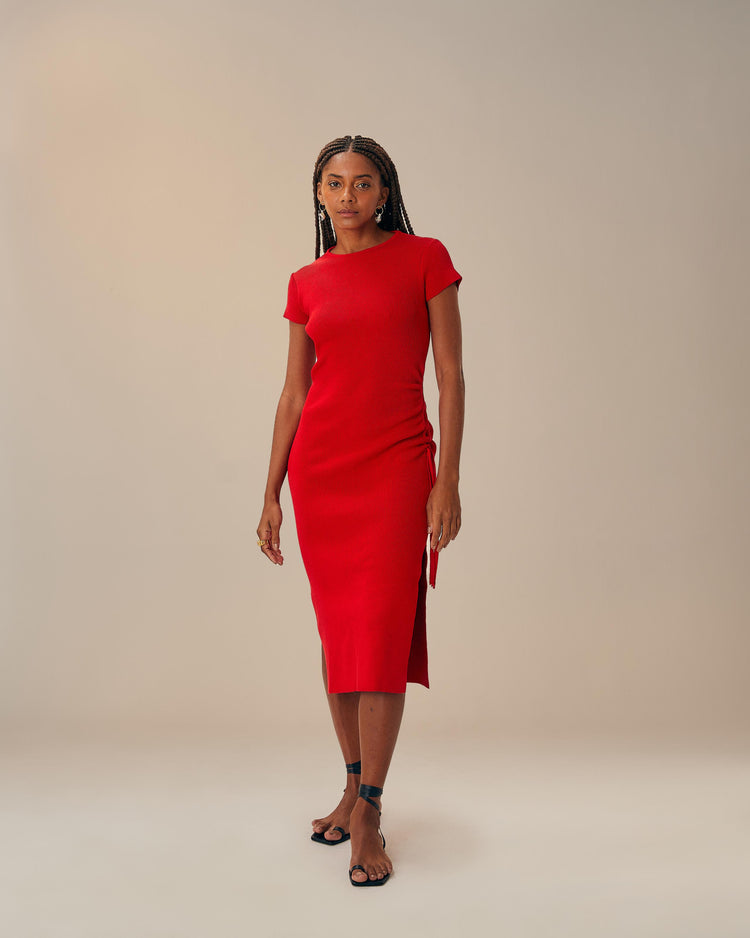 KNIT ROGE DRESS RED