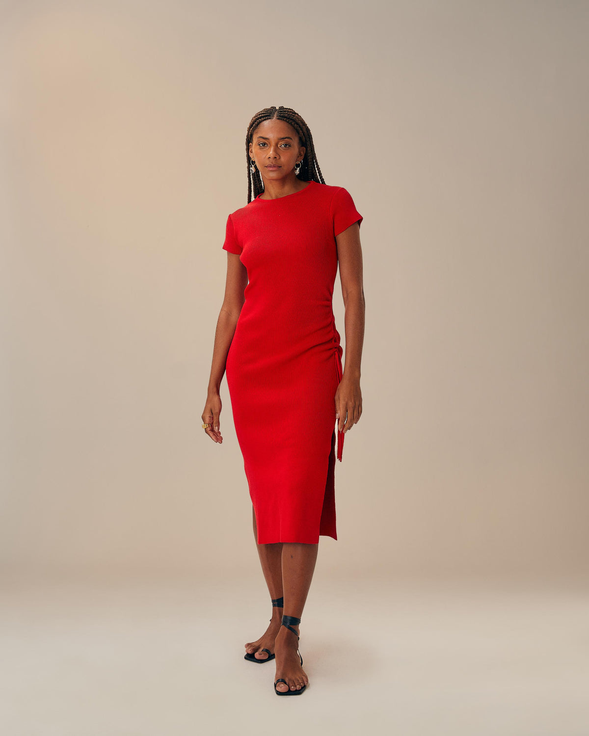 KNIT ROGE DRESS RED