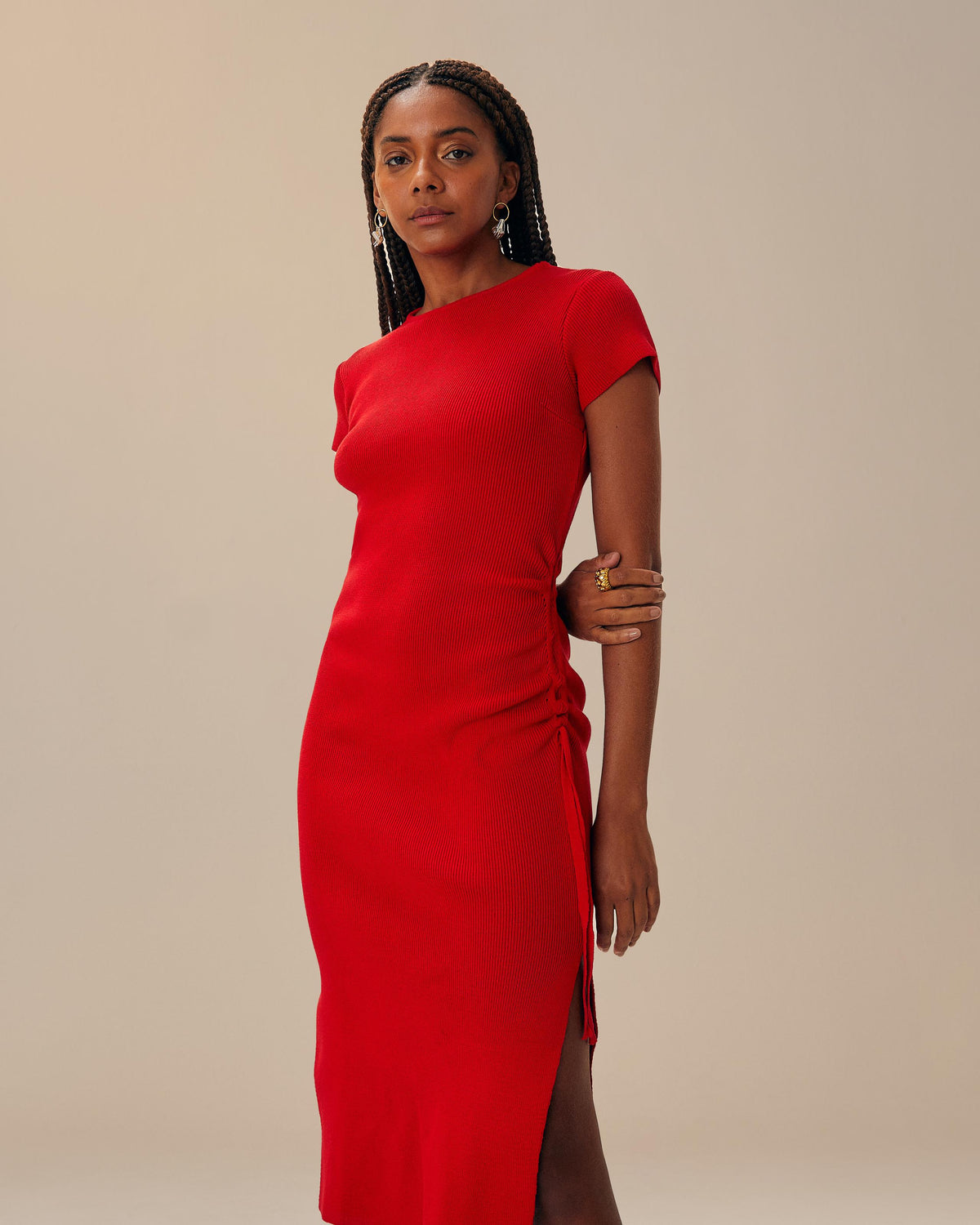 KNIT ROGE DRESS RED