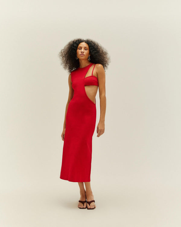 MAITE KNIT RED SHIFT DRESS
