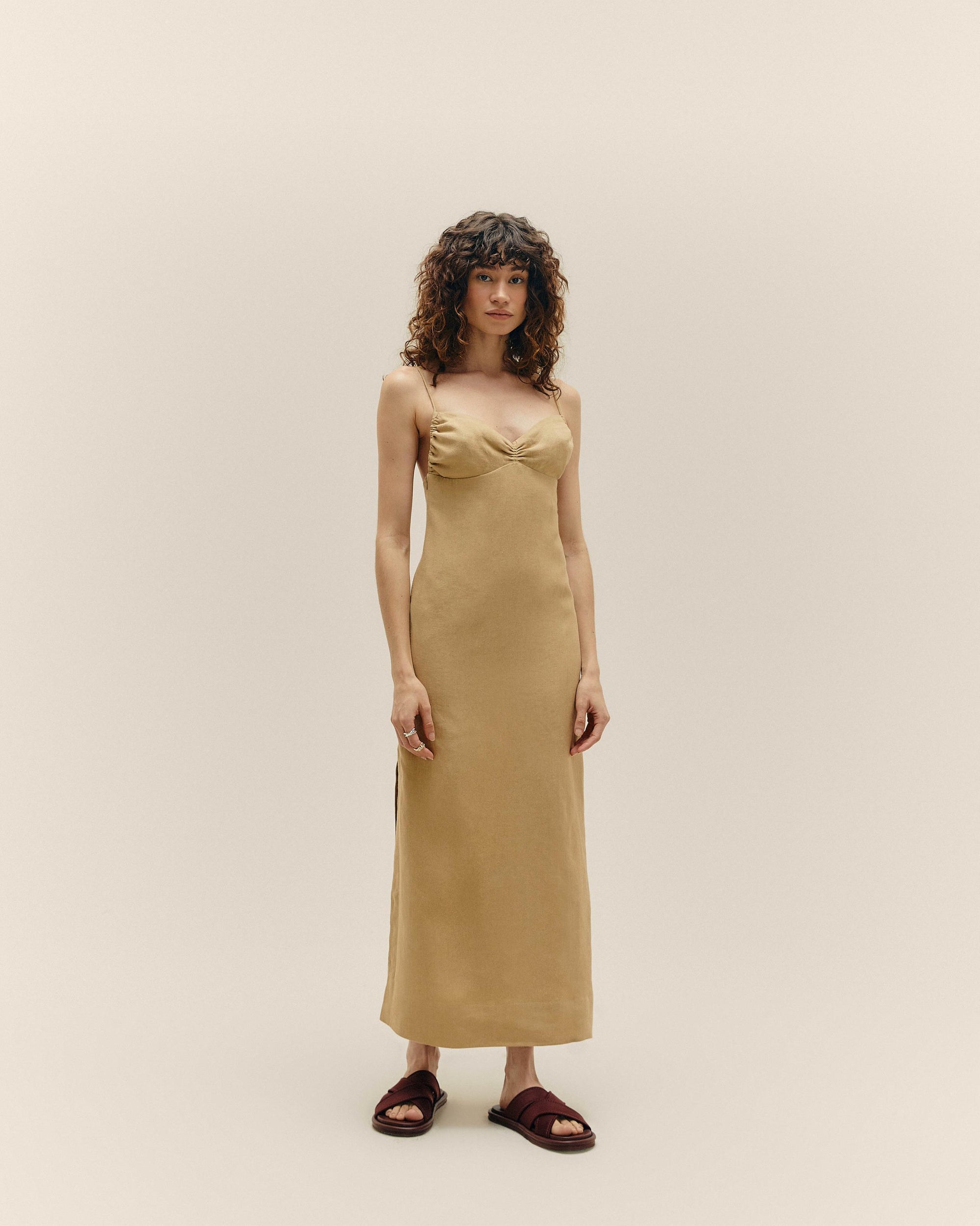 LINEN LORRANE DRESS CUBAN SAND