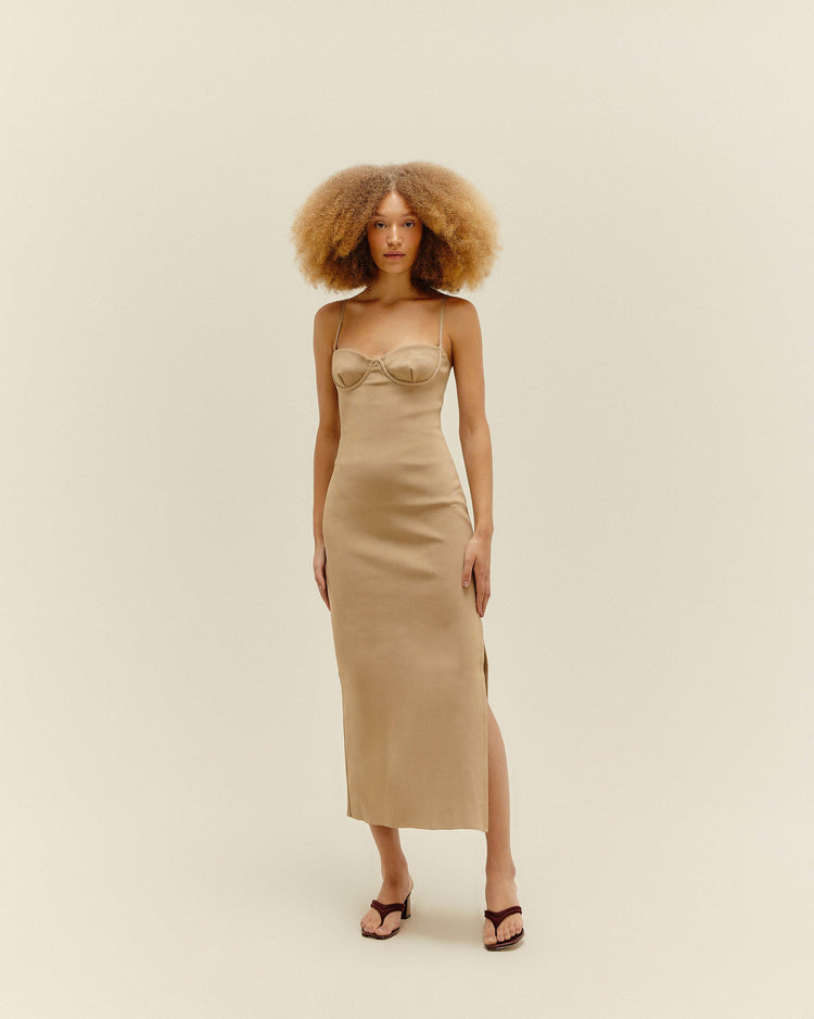ROBE CHLOE EN MAILLE BEIGE PAILLE