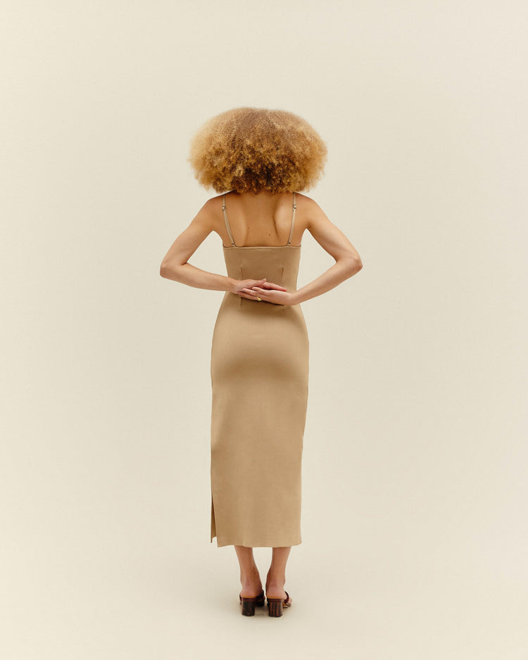 ROBE CHLOE EN MAILLE BEIGE PAILLE