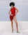 TWISTED KNIT RED SHIFT DRESS