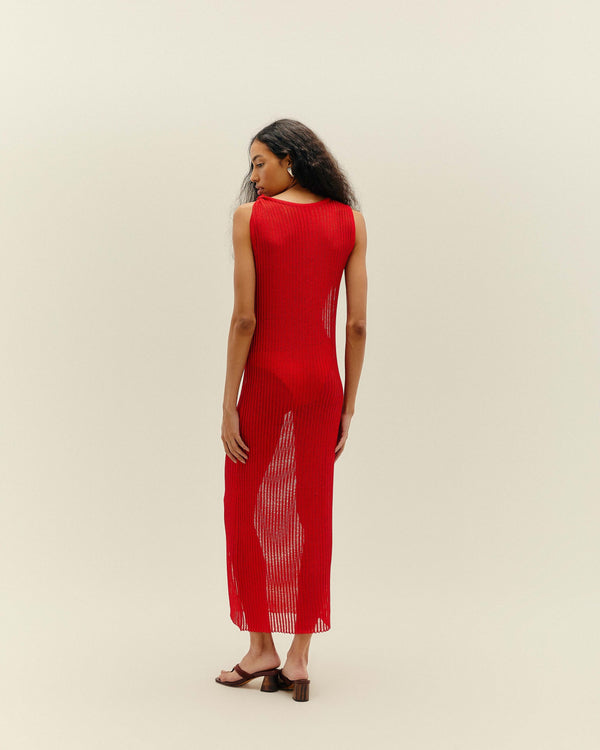 TWISTED KNIT RED SHIFT DRESS