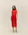 RED SHIFT PLEATED DRESS