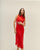RED SHIFT PLEATED DRESS