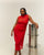 RED SHIFT PLEATED DRESS