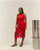 RED SHIFT PLEATED DRESS