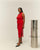 RED SHIFT PLEATED DRESS