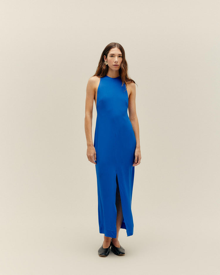 Cobalt Blue Front-Slit Dress