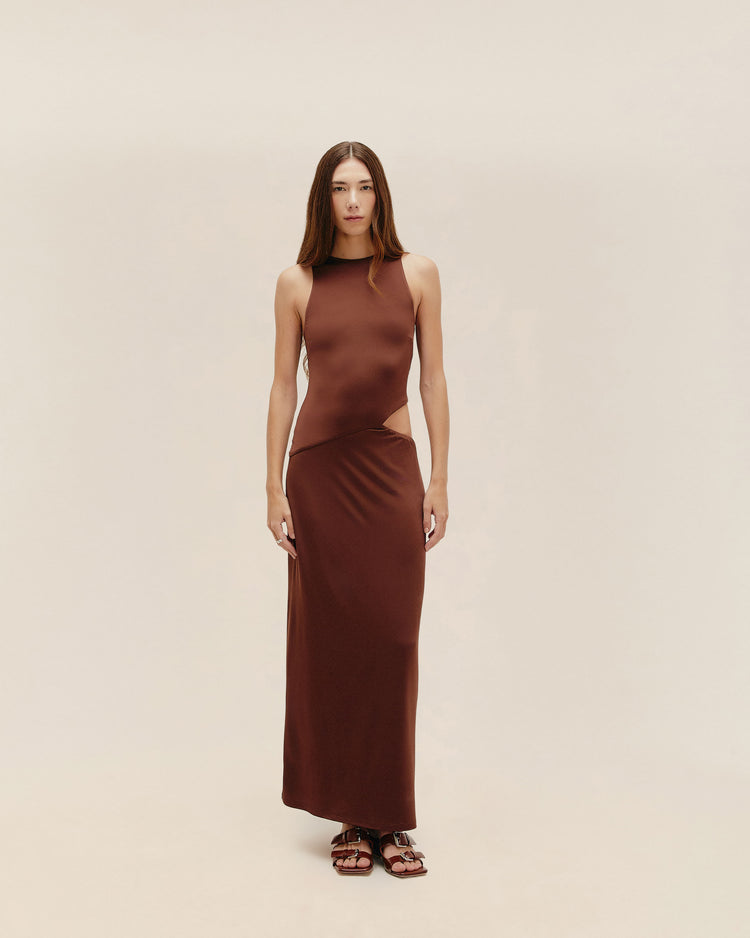 BRAUNA BROWN CUT-OUT DRESS