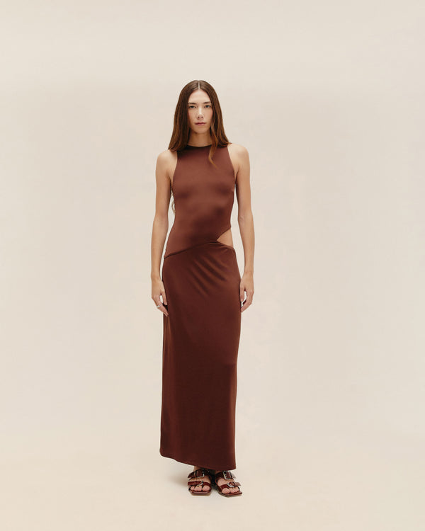 BRAUNA BROWN CUT-OUT DRESS