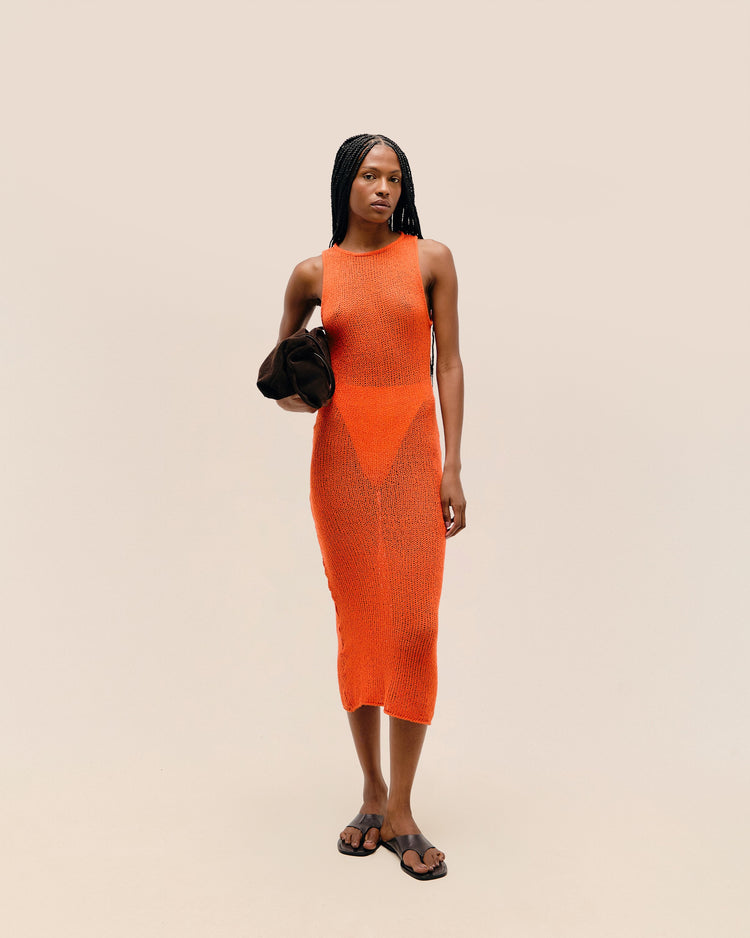 ROBE EN MAILLE PIA ORANGE MANDARINE