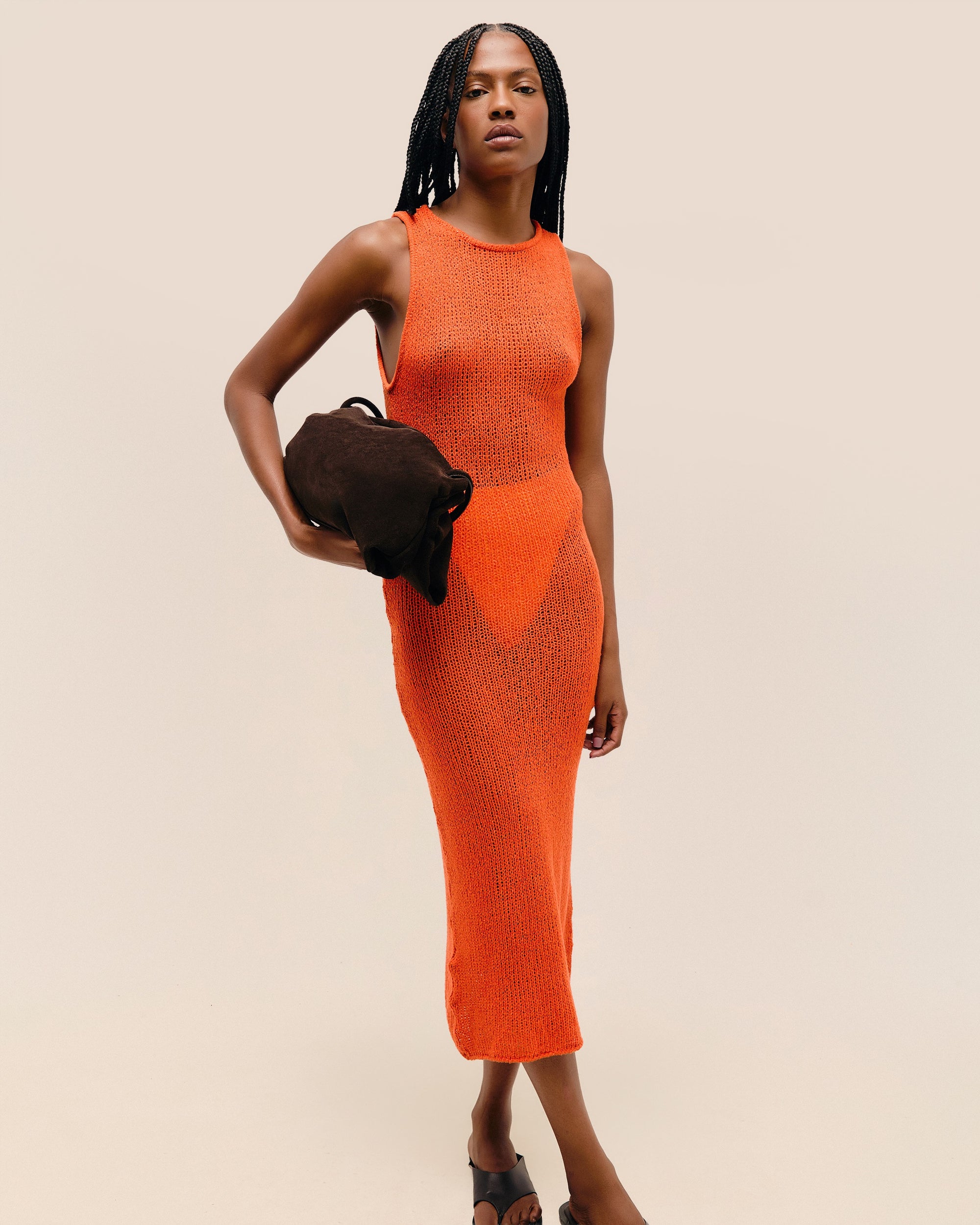 ROBE EN MAILLE PIA ORANGE MANDARINE