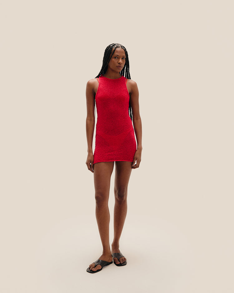 MINI ABITO A MAGLIA CON SCOLLO A V, ROSSO