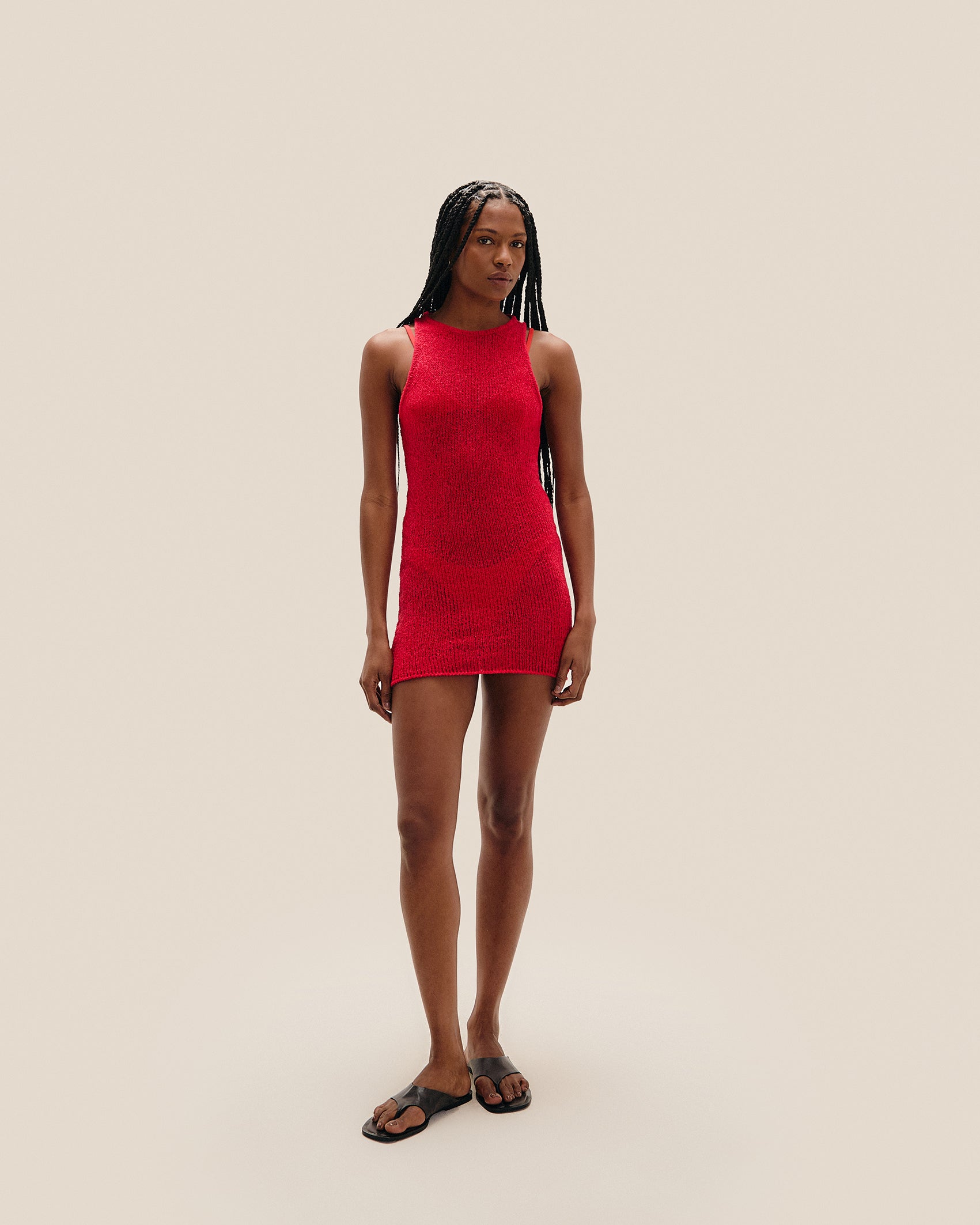 MINI ABITO A MAGLIA CON SCOLLO A V, ROSSO