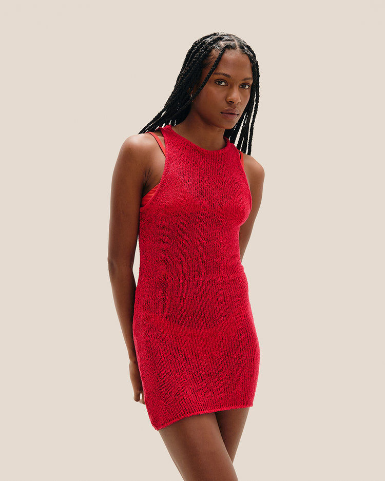 MINI ABITO A MAGLIA CON SCOLLO A V, ROSSO