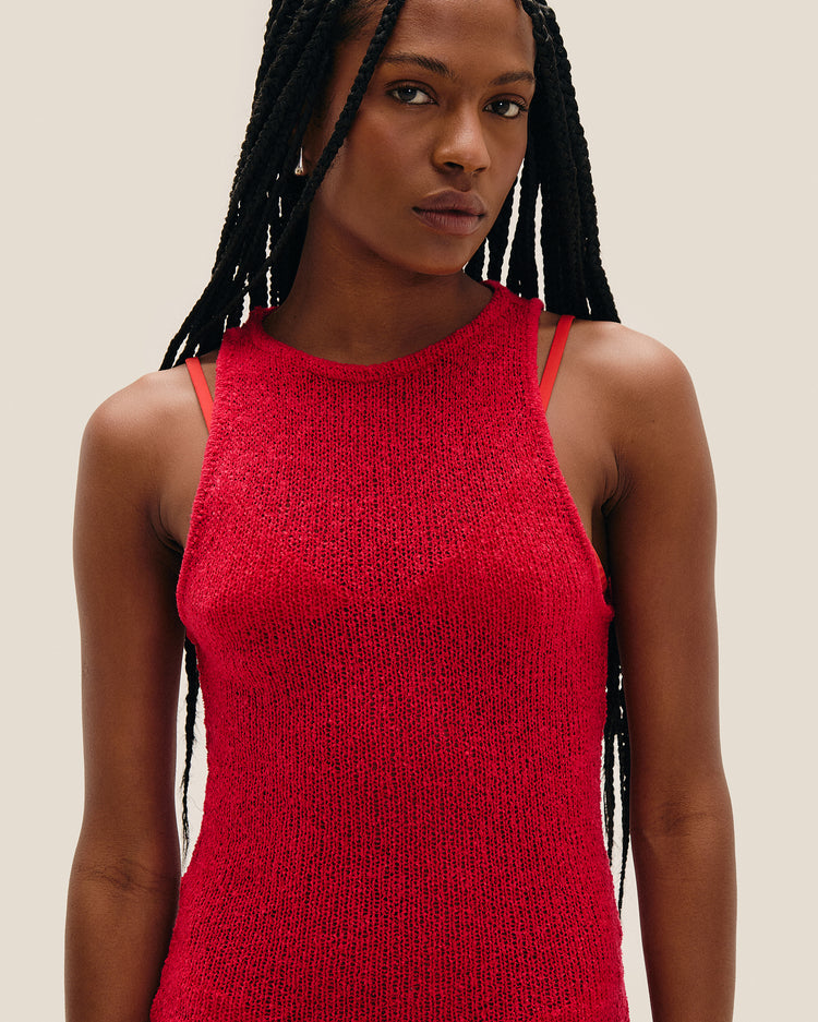 MINI ABITO A MAGLIA CON SCOLLO A V, ROSSO