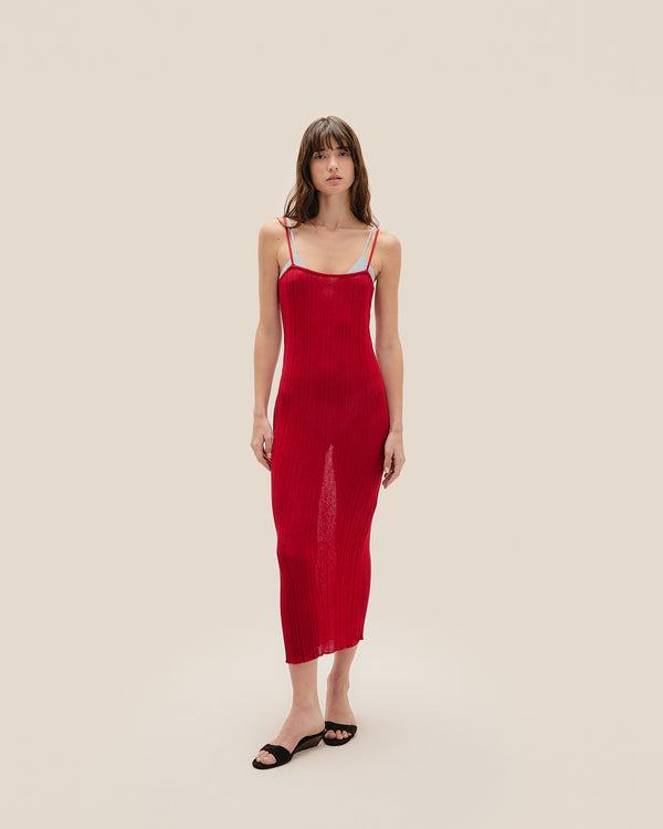MIDI IVANA KNIT DRESS RED SHIFT