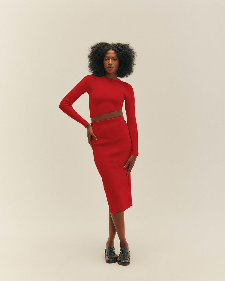 GONNA IN MAGLIA RAQUEL ROSSA