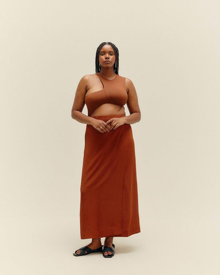 CREPE LUD SKIRT MID BROWN