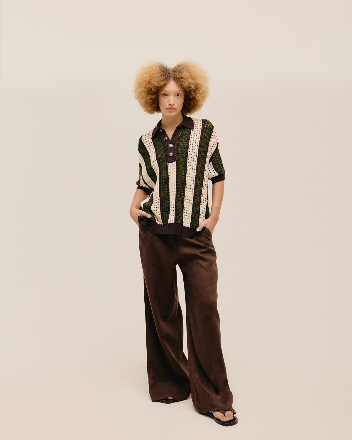 OVER-THE-KNEES KNIT TOP. OLIVE STRIPES