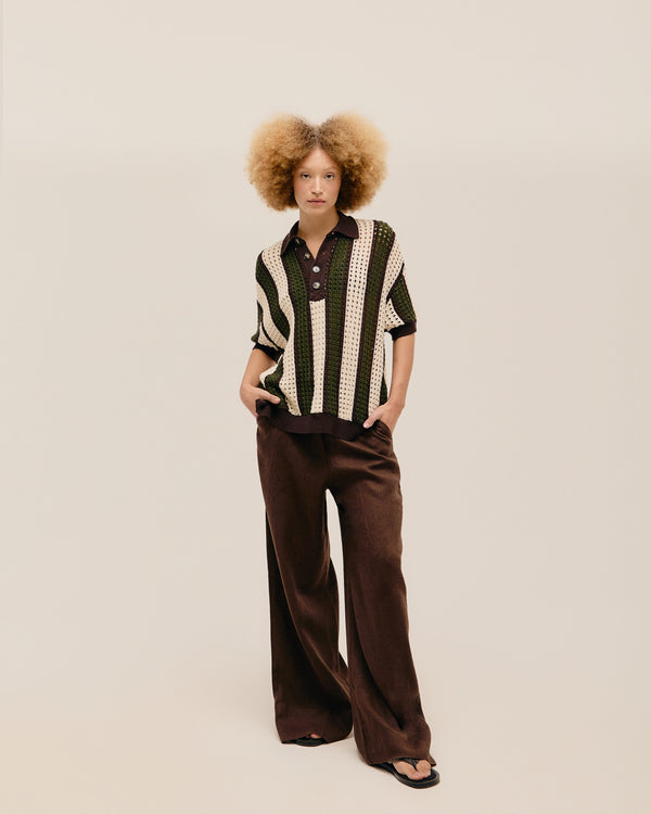 OVER-THE-KNEES KNIT TOP. OLIVE STRIPES